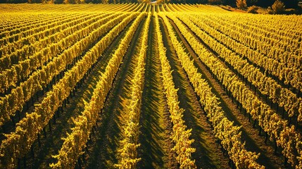 Fototapeta premium Golden Autumn Vineyard: Aerial View of Symmetrical Rows