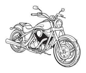 Black and white coloring book motorcycle isolated on white background