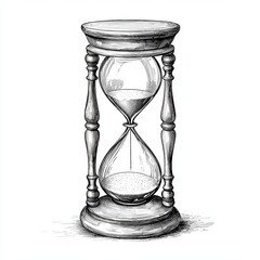 Vintage hourglass, time, countdown, antique, clipart, white background, high quality