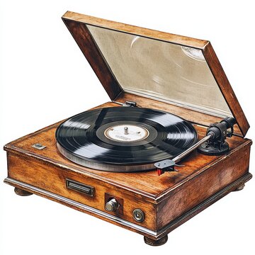 recommend clip art: Vintage vinyl record player, music, retro, nostalgia, clipart, white background, high quality