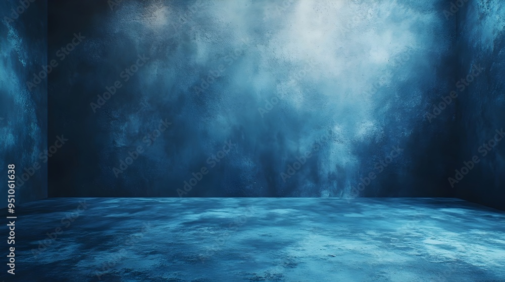 Poster a dark blue textured background with an empty space in the center. the wall is covered in patterns t