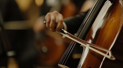 Cello Bow in Action: Close-Up on Strings