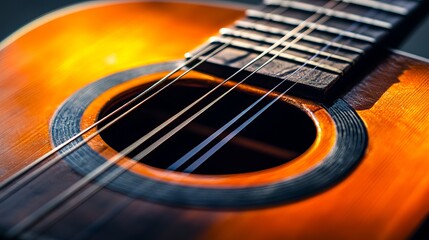Fototapeta premium Guitar Strings Gleaming in Natural Light: A Close-Up Masterpiece 1