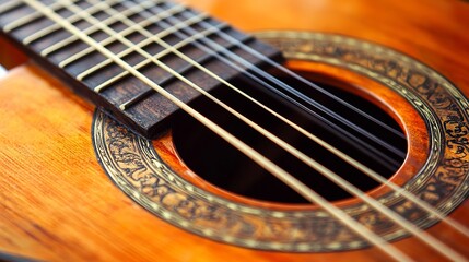 Obraz premium Intricate Wood Details on a Vintage Guitar Fretboard
