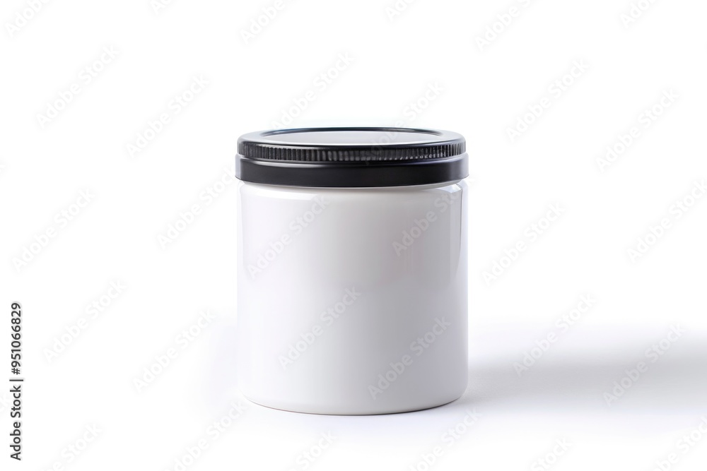 Poster A white jar with a black lid sits on a clean white surface, perfect for adding a touch of simplicity to your design
