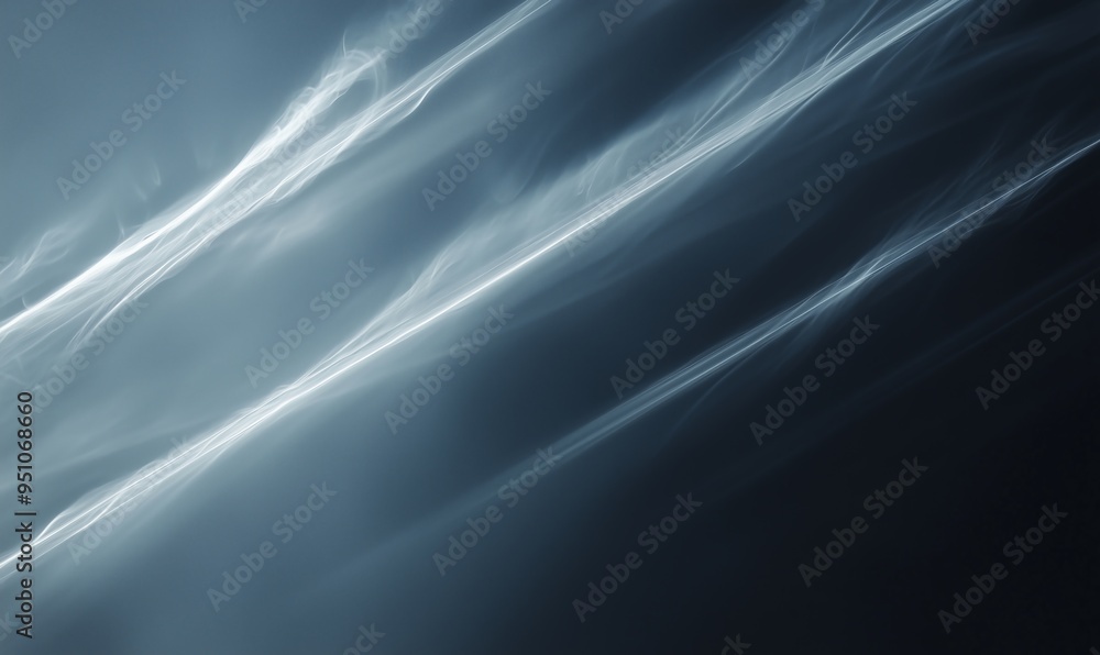 Poster a photo of thin vapor trails highlighted by a soft silver light, creating a minimalist and elegant l