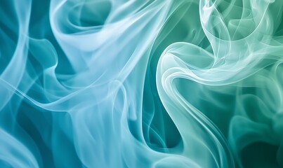 Fototapeta premium A photo of spiraling smoke patterns with backlighting in shades of blue and green, evoking a sense of calm