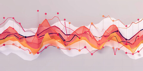 Employee Retention Rate: A series of line graphs in warm reds and oranges, illustrating employee satisfaction and retention over time, on a soft gray background.