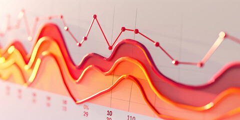 Employee Retention Rate: A series of line graphs in warm reds and oranges, illustrating employee satisfaction and retention over time, on a soft gray background.