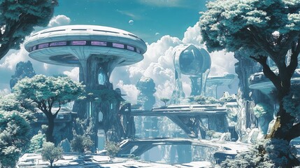 Futuristic Sci-Fi Landscape: Digital Illustration with High Detail
