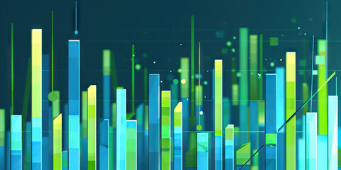 Obraz premium A color-coded bar graph comparing profits by quarter in different regions, with shades of green and blue bars.