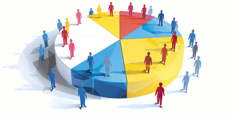 A pie chart representing the percentage of people who use various social media platforms, divided into yellow, blue and red segments.