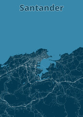 Santander,  Spain artistic blueprint map poster