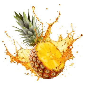 pineapple in splash isolated on transparent white background, clipping path