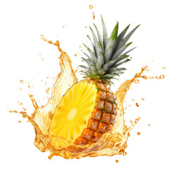 pineapple in splash isolated on transparent white background, clipping path