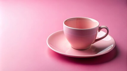 Fototapeta premium Pink coffee cup and saucer placed on a matching pink plate, ideal for a feminine and elegant coffee setting
