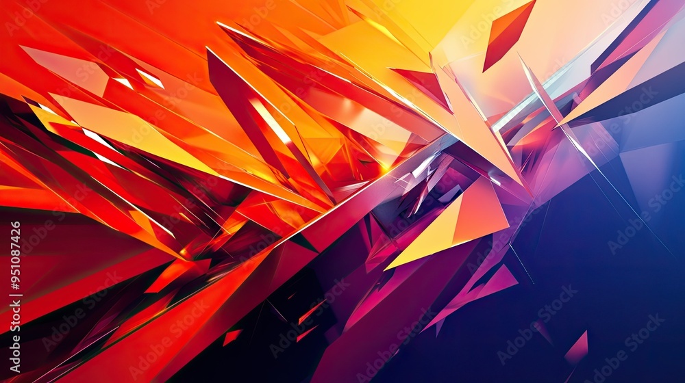 Poster a dynamic abstract background with sharp, angular shapes in bold colors, creating a sense of energy 