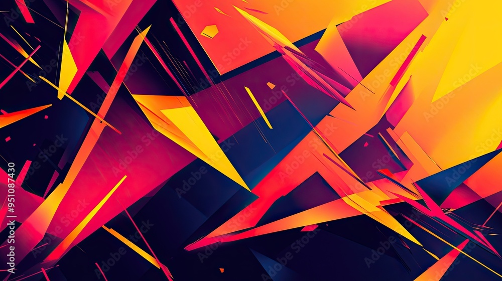 Poster a dynamic abstract background with sharp, angular shapes in bold colors, creating a sense of energy 
