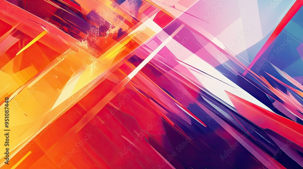 Poster a dynamic abstract background with sharp, angular shapes in bold colors, creating a sense of energy 
