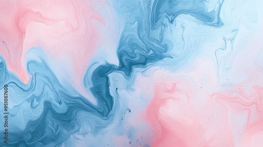 Poster A fluid abstract background with marbled patterns in soft pinks and blues, creating a calming and artistic visual, ideal for creative projects.