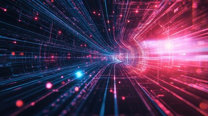 A futuristic abstract background featuring neon lines and digital patterns, ideal for technology, innovation, or sci-fi themes.