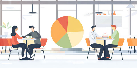 Fototapeta premium A modern, monochromatic pie chart detailing employee satisfaction in a fast-casual restaurant chain.