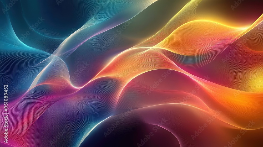 Poster an abstract background with flowing lines and soft gradients, resembling a wave pattern, ideal for t
