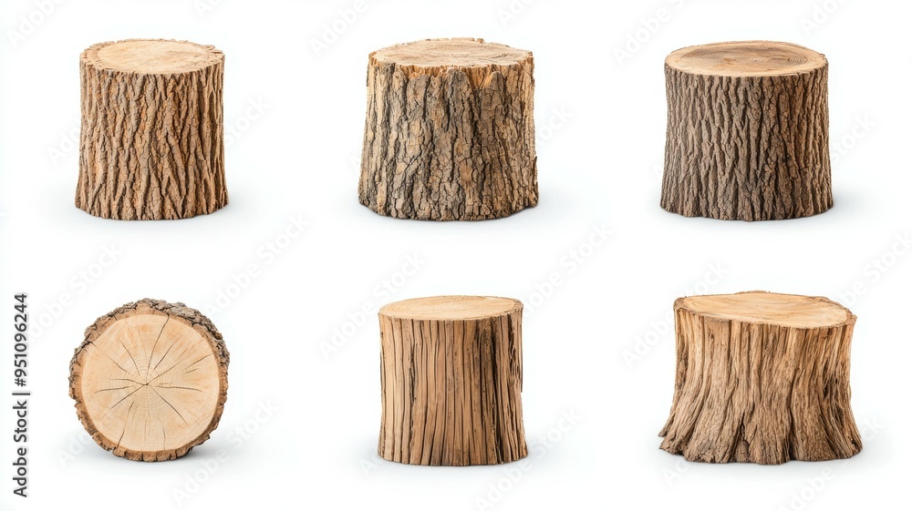 Poster six different sizes of tree trunks, ranging from small to large