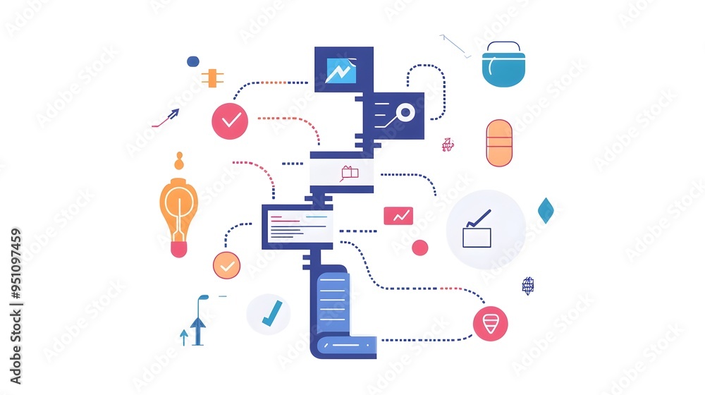 Poster minimalist and clean infographic design showcasing a step by step workflow process in a stair step f