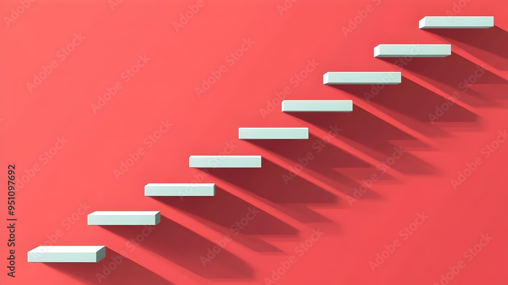 Poster minimalist stair step infographic displaying the sequential stages of a project or process in a clea