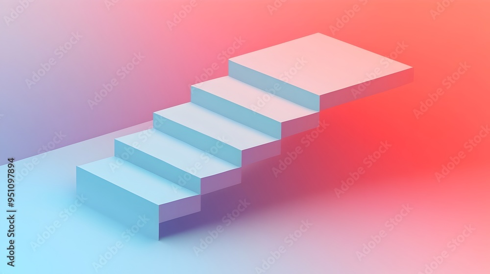 Poster a clean minimalist flat image depicting a stair step visual process diagram with distinct levels des