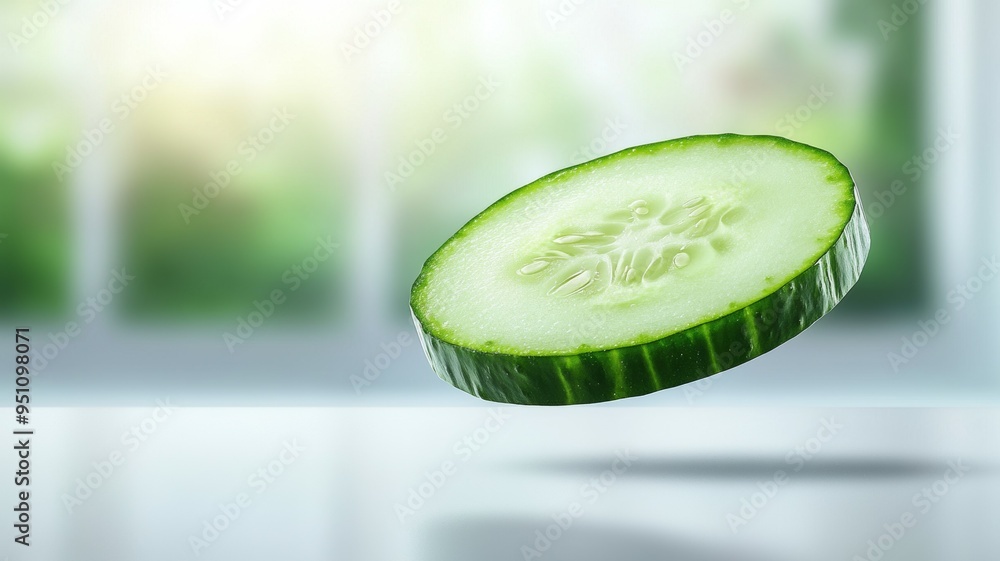 Poster a slice of cucumber is floating in the air