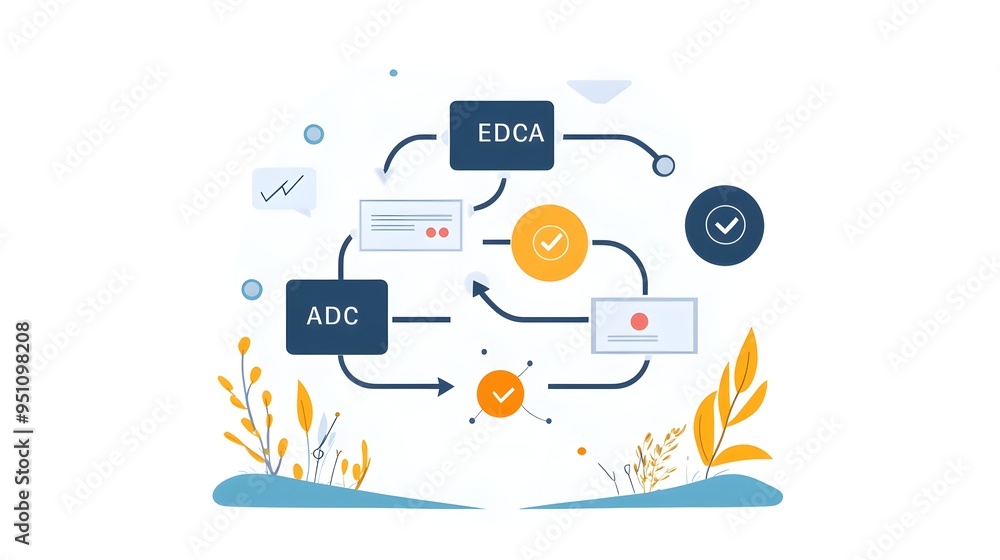 Poster detailed infographic flowchart illustrating the four stages of the pdca plan do check act cycle a wi