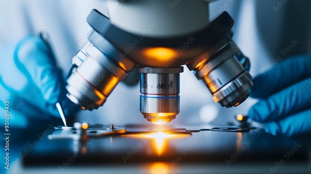 Poster a group of researchers intently examining nanoscale materials and structures using a state of the ar
