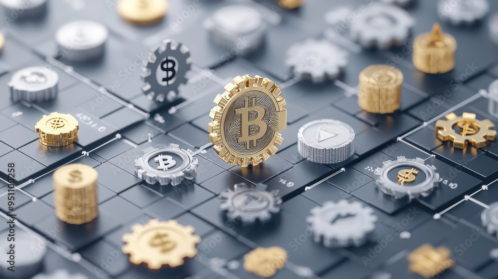 Poster navigating complex financial planning maze with floating 3d icons | wealth management and financial 