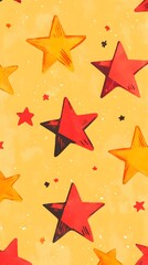 Fototapeta premium Red Stars on Yellow Background, Abstract Image, Texture, Pattern, Wallpaper, Cover and Screen for Smartphone, PC, Laptop, 9:16 and 16:9 Format