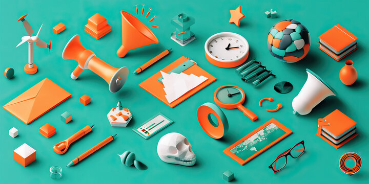 Stylized icons or symbols, in vibrant colors like orange or teal, to highlight specific areas of expertise or interest within a company.