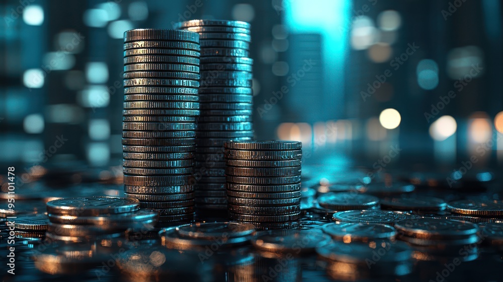 Poster stacked coin bar chart for financial growth concept in 3d rendering with high luminosity and super d