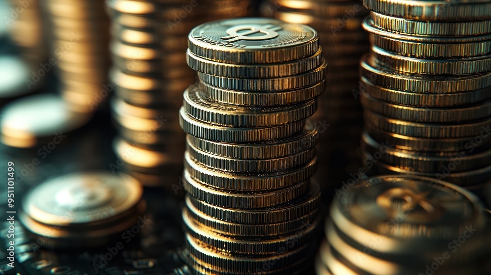 Poster stacked coins 3d bar chart representing financial growth - high quality c4d render with super detail