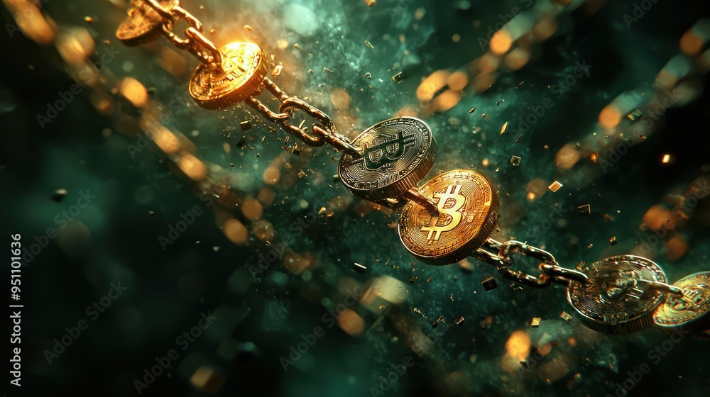 Poster breaking chains of financial constraints - abstract concept of freedom and money | c4d render with h
