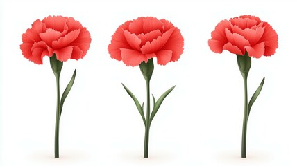 Obraz premium Three red flowers with green stems
