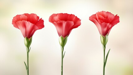 Obraz premium Three red flowers are standing upright