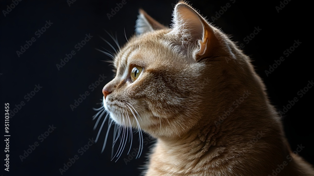 Poster closeup side profile of a gentle and elegant scottish fold cat highlighting its unique ear shape and