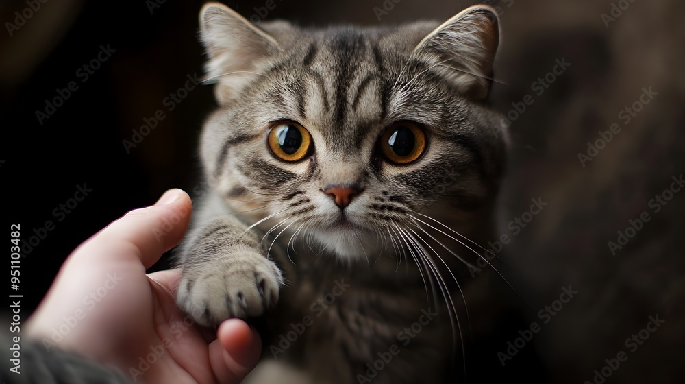 Poster heartwarming image capturing the affectionate interaction between a gentle scottish fold cat and a c