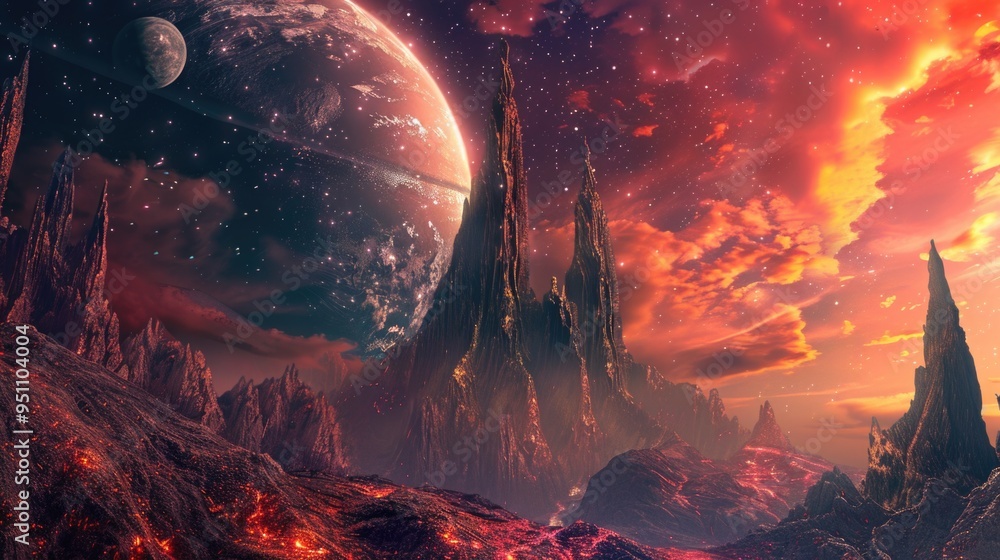 Poster unique alien planet art for use in graphic design and creative projects.
