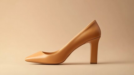 Obraz premium Tan Leather High Heel Shoe on a Beige Background