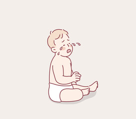 cute little baby boy show sad expression and cry. Hand drawn style vector design illustrations.