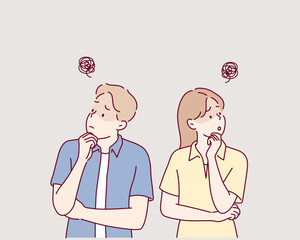 Young couple,Be worried. 
Hand drawn style vector design illustrations.