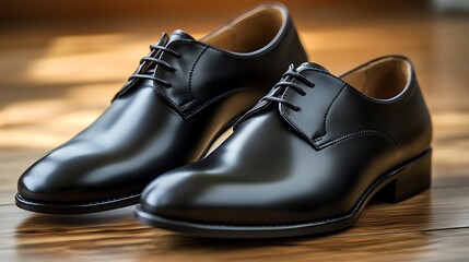 Two Black Leather Oxfords on Wood