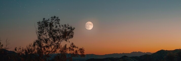 Fototapeta premium Almost Complete Moon in the Twilight Sky